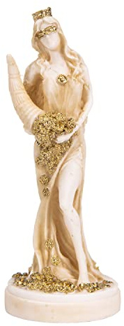 BEAUTIFUL GREEK STATUES Göttin des Reichtums Tyche Lady Luck Fortuna Goldton Statue Alabaster Skulptur 5,9 Zoll