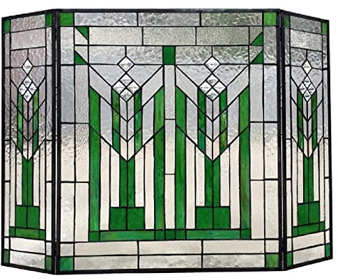 FLBT Kaminschutzgitter 91,1 cm, grüner Stil, Buntglas-Kaminschutzgitter, 3-teilig, faltbar, Dekor-Kaminschutzgitter, Flache Kaminschutzgitter, dekorativ Needed