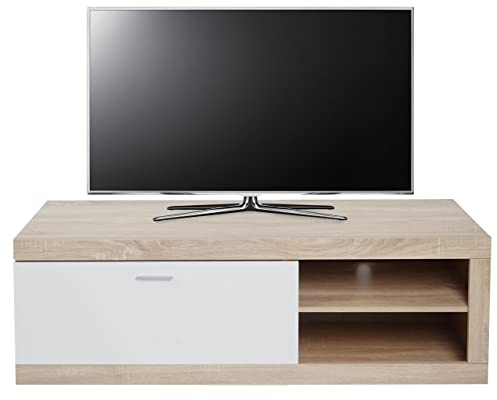 Mendler TV-Rack HWC-L33 Holz 43x140x41cm Staufach | TV-Board, Fernsehtisch, Lowboard, TV-Schrank, Kommode, Eiche-Optik, weiß