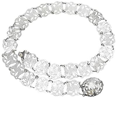Körperkette Silber, Körper Kette Damen Hohle Exquisite Schnitzerei Karabinerverschluss Bauch Ketten Schmuck 106cm