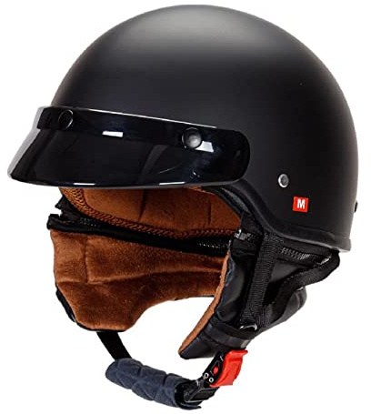KEFFOR retrò Moto Mezzo Casco Scodella, Nero Caschi Jet da Moto, Moto Casco Mezzo, Casco Mezzo Guscio ECE DOT Omologato, per Adulti Casco Scooter Chopper Cruiser (Color : A, Size : L=(59-60cm))