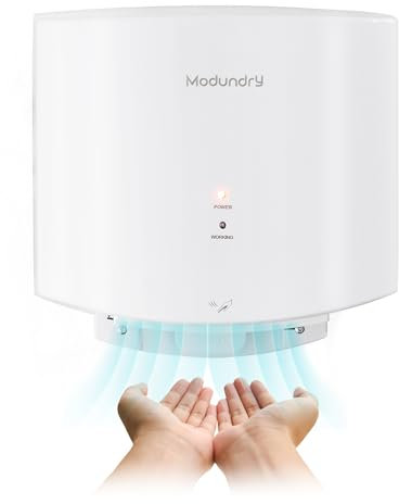 Modundry Asciugamani ad Aria Elettrico con Fotocellula, Asciuga Mani Automatico Professionale a Parete, per Commerciale e Famiglia Bagno e Servizi igienici, ABS Bianco
