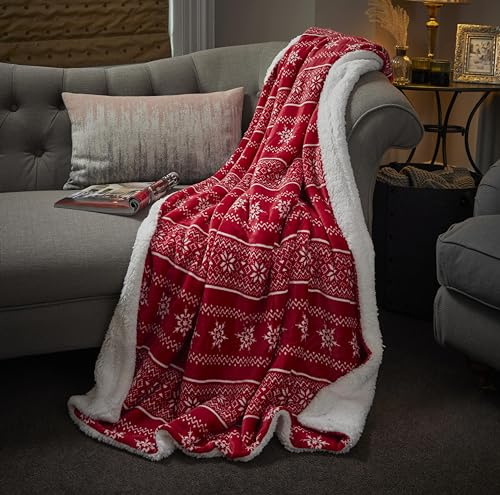 Celebright Weihnachts-Sherpa-Fleece-Überwurf, groß, 130 x 180 cm, Flauschige Mikrofaser-Decke, Überwurf für Bett, Sofa, Couch – Plüsch, kuschelig, Winterwärmer, Rot Nordic