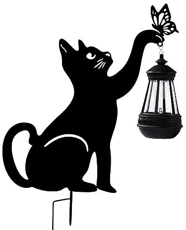 Gralara 55cm Black Solar Garden Lantern Cat Figurine Pathway Light Outdoor Decoration