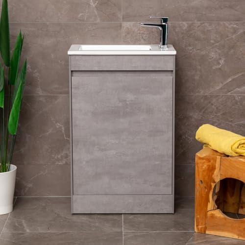 Ochil Floor Standing Cloakroom Vanity Unit With Slim Ceramic Basin Sink Soft Close Door Bathroom Unit � Grey - 550mm