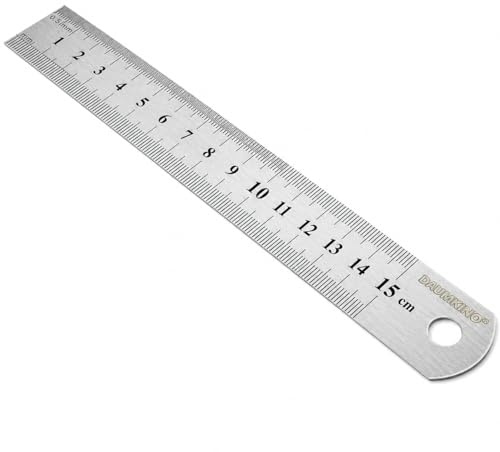 DAUMKINO Linjal i rostfritt stål – Metrisk & imperial skala (mm/tum) – Precisionslinjal för skola, hobby & professionellt bruk – Finns i flera längder (15 cm)