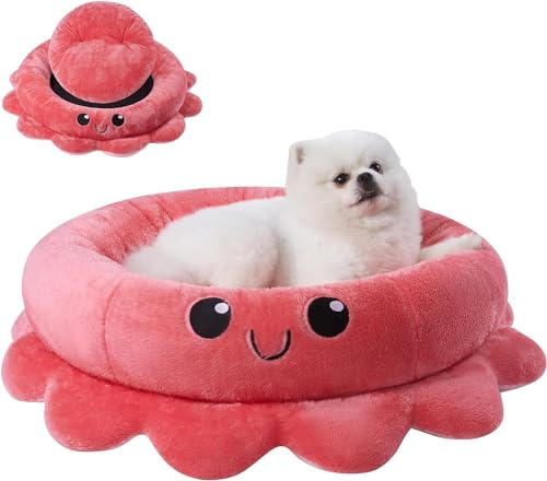 Jiupety Runde Hundebett Kleine Hunde, Hundebetten Rosa mit Octopus Form, Hunde Bett Waschbar, Donut Rund für Große, 61 cm Dog Bed Hundekorb Hundekörbchen, Rosa