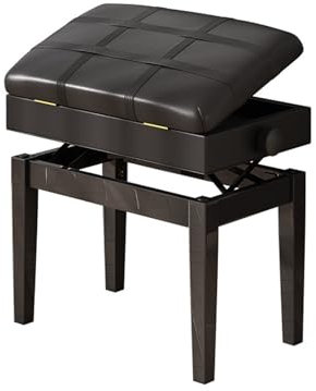 YIORYO Klavierbank, verstellbare Schwarze Klavierbank mit Musikaufbewahrung, Klavierhocker aus Pu-Leder und Holz mit gepolstertem Kissen (Grey : D)