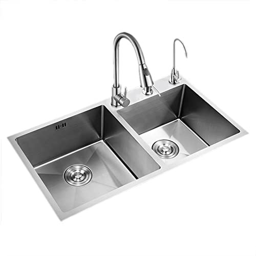 Évier Évier Cuisine Domestique Double Évier En Acier Inoxydable Évier Fait À La Main Évier De Vaisselle Bassin De Lave-Vaisselle Installation Encastrée Ou Sous Plan