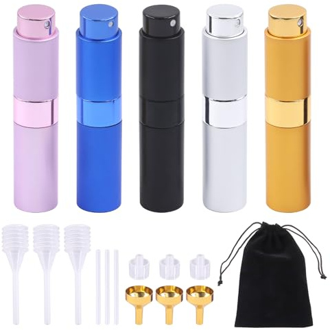 Rustark 5Pcs 8ml Travel Perfume Atomizer Sprayer 5 Colors Twist Type Pocket Cologne Sprayer Mini Refillable Spray Bottle Perfume Dispenser Travel Size Fragrance Sprayer for Perfume Liquid Dispenser