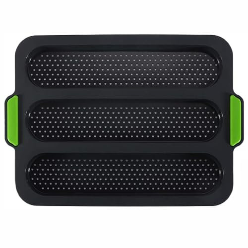 LSRVNM Baguette Bandeja para Hornear de Silicona, Molde para Pan Francés Antiadherente, Perforada para 3 Barras Gris