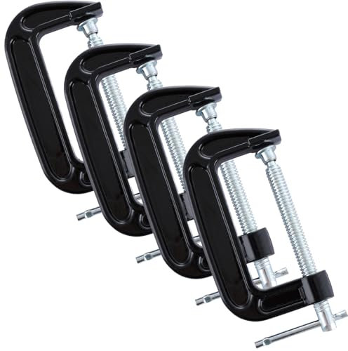 ASelected 4Pcs G Clamp 4Inch (105Mm) Heavy Duty Screw G-Clamps- Industrial Strength C Clamp Set for Woodworking Welding Building Automotive Repair 4-Inch Jaw Opening(Black)