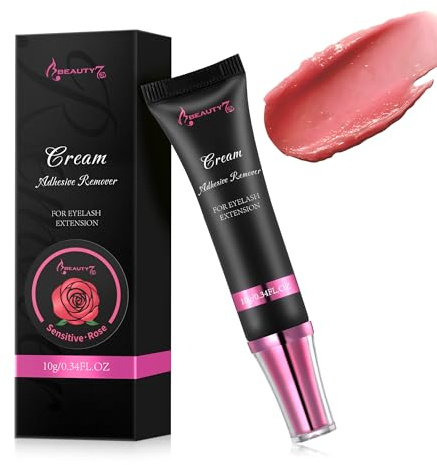 Beauty7 Wimpernkleber Entferner Cream Wimpernverlängerungslöser für Sensibel Haut Wimpernkleber Lösemittel wimpern extension Entferner Remover Cream Klebstoffentferner Cremetyp 10ml Rose