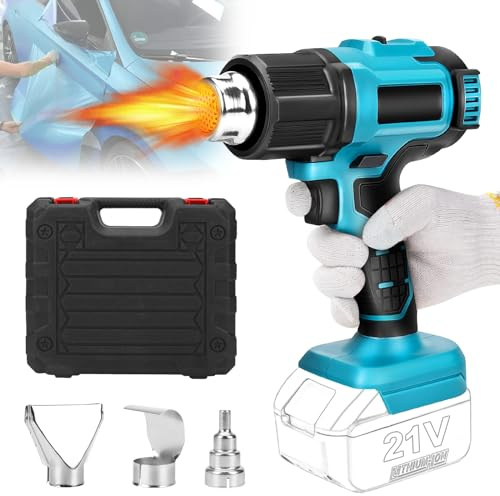 Akku-Heißluftpistole, Heißluftpistole Kompatibel mit Makita 18V Akku, 3 Düsen, 2 Temperatureinstellungen, max 550 °C, für Schweißen, Trocknen, Heimwerken, Farbe, Abisolieren