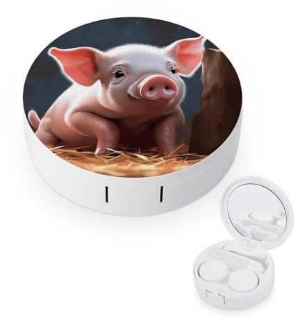YHEGBFD Brillenetui, süßes Schweine-Kontaktlinsenetui, tragbarer Kontaktlinsenbehälter, Kontaktlinsenbox mit Spiegel, Närrisches süßes Schwein, Einheitsgröße, Klassisch