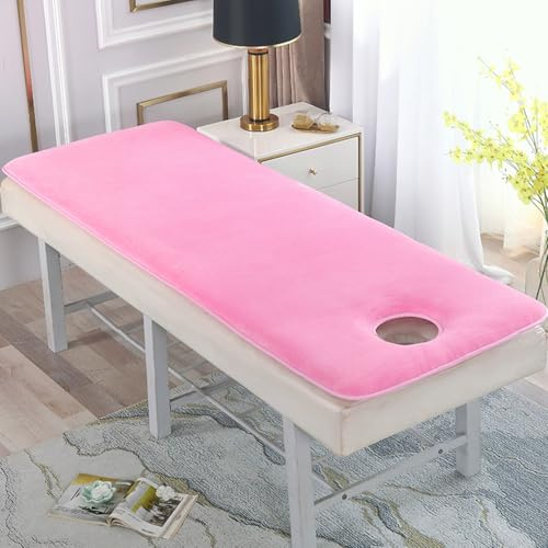 LDLCYCN Beauty-Bettmatratze Verdicktes Fleece-Massagekissen Für Spa-Betten Einfarbiges Massagetisch-Zubehör Aus Baumwolle Bettkissen Mit Loch Quadratischer Kopf,Rosa,70x180cm(S)