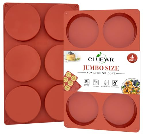 CLUEWR 2 Pack Silicone Egg Mold for Breakfast Sandwiches, 4 Inch Non-Stick Jumbo Muffin Top Pan Round Baking Mold for English Egg Muffin, Hamburger Bun, Whoopie Pie