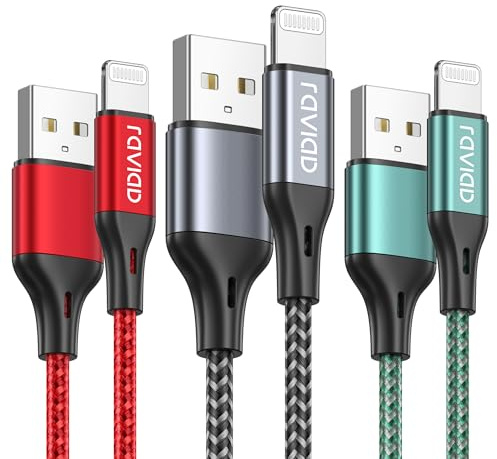 RAVIAD Cable Cargador iPhone 2M 3Pack [MFi Certificado] Cable iPhone Carga Rápida Nylon Trenzado Cable Lightning Compatible con iPhone 14 13 12 11 Pro Max Mini 11 XR XS Max X 8 7 6 6s Plus 5s 5 Se