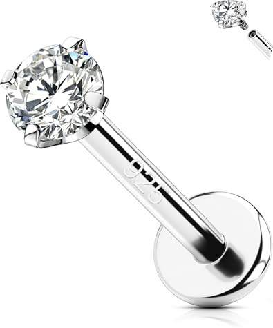 OUFER Silber 925 6/8/10 mm Helix Piercing Schmuck Innengewinde Knorpel Ohrpiercing 16G Tragus Piercing Conch Piercing Silber Frauen Helix Ring Clear CZ Lippenpiercing 2/2,5/3 mm