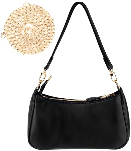 GWAWG Sac à bandoulière en cuir synthétique pour femme, sac à main avec chaîne, sac à bandoulière pour femme, petit sac à bandoulière avec fermeture éclair, blanc, 26 x 7 x 15 cm (black)