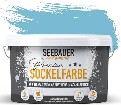 SEEBAUER diy Sockelfarbe Blau 5L für Außen (No. 819 Arctic Blue) Rissfüllende Spezialfarbe für Fassade, Sockel und Dach - Geeignet für Putz, Mauerwerk und Beton
