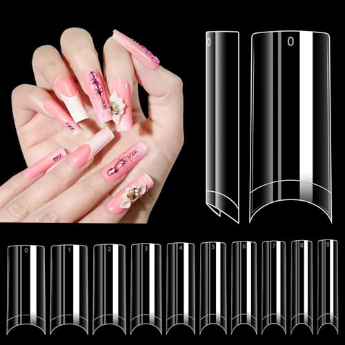 Adonafy Tips für Gelnägel Transparente: 240 Stück C-Kurve Nageltips für Frauen Mädchen- Quadratische Nageltips für Gelnägel für Haus Salon Nagelstudios DIY - 10 Größen