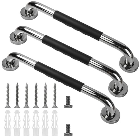 DiDiBirDi 3 Pack 16 Inch Stainless Steel Bathroom Grab Bar，Non-Slip Grab Handles Disability Assist Bathroom Handrail,Silica Gel Safety Handles,Shower Handles for Elderly,Antislip Bathroom GrabBar