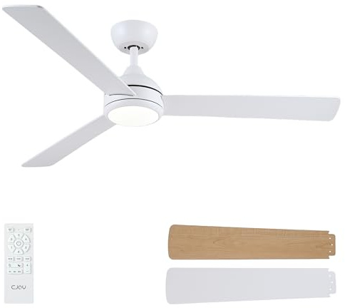 CJOY Deckenventilator mit Fernbedienung 132CM, Weiß Deckenventilator mit Beleuchtung Leise, Umschaltbar 3 Klingen, Dimmbar, Speicher 3CCT, Timer, Deckenventilatoren für Schlafzimmer, Wohnzimmer