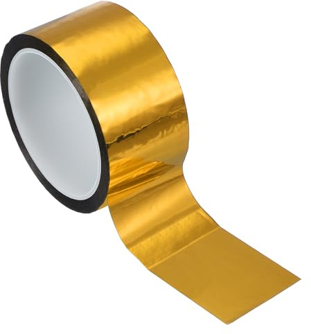 PATIKIL Cinta Película Poliéster Metalizada 50mm x 50 Metros, Cinta Decorativa Metálica Dorada Brillante Cinta Adhesiva Espejo Para Detalles Pared Acento Artes Gráficas Recorte