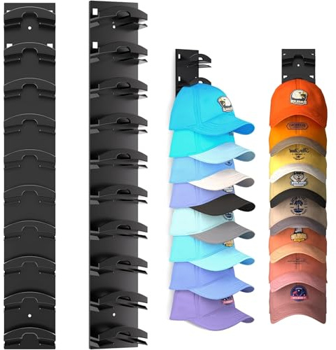LeKuni Regal Wand 2 Stück Cap Halter, Kappenhalter Mit Starkem Klebstoff für Bis Zu 20 Hüte, Cap Halterung Wand Mehrschichtig, Regale für Wände Zwei Befestigungsoptionen (schwarz)