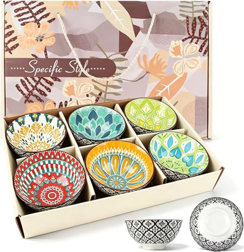 YIK Tung Set of 6 10oz Ceramic Rice Bowls Gift,4.6''Small Dessert Bowls for Cereal,Snack (Colorful)