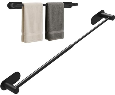 Alyvisun Handtuchhalter Schwarz, Edelstahl Handtuchhalter, Ausziehbar von 37cm bis 57.5cm, Handtuchhalter Wand für Küche und Bad, Handtuchstange Ohne Bohren, Einfach zu Montieren