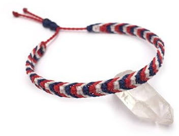 Armband, Marineblau, Weiß, Rot, geflochten, aus Makramee mit gewachstem Faden, handgefertigt in Frankreich, verstellbar, Unisex und wasserbeständig, Breite 6 mm, Farbe USA/USA/UK-Flagge, Ref. 3PP8