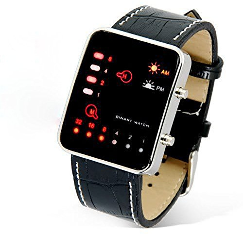 Orologio da polso digitale da uomo, in pelle, sportivo, sportivo, da uomo, rosso binario