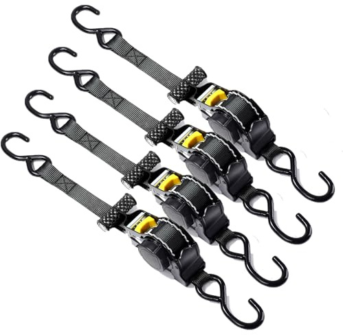 Sleeleece Selbstaufrollende Spanngurte (4er-Pack) - 2.5cm x 3m (680kg Bruchfestigkeit) - Hochleistungs Automatik Spanngurte für LKW, Anhänger, Motorrad, Fahrrad & Mehr