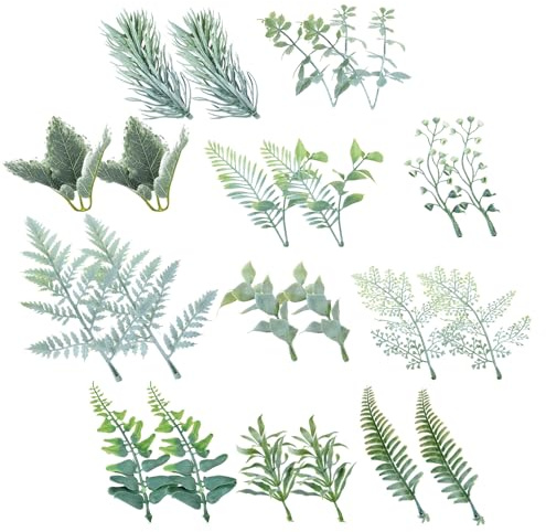 FOSDICK 22 Pieces Fake Leaves, Artificial Leaves, Plastic Artificial Foliage, Green leaves Decoration, Fake Foliage for Wedding Decoration Bridal Bouquet Accessories, Arrangements