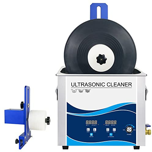 FLNOZAMZ 6.5L Ultrasonic Vinyl Record Cleaner Adjustable Power Heated Vinyl Record Cleaning System with Degas, Adjustable Temperature and Timing (Blue)