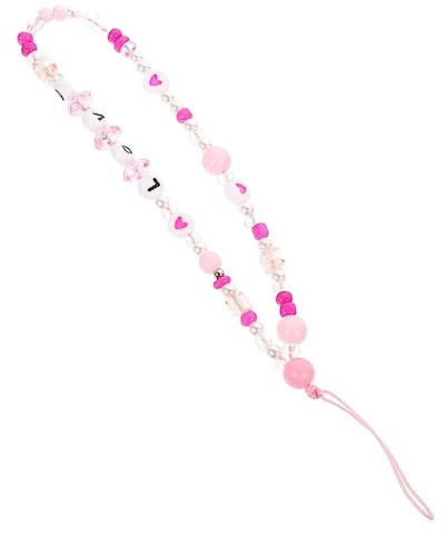 SEWACC 2 Stück Handy Lanyards mit Love Buchstaben Imitationsperlen Rosa Perlenkette Strapazierfähige Handyanhänger für DIY Handyhüllen Taschen und Schlüssel Phone Charms für