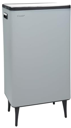 Crystals 60L Dual Compartment Recycling Bin – Kitchen Rubbish Waste Bin with 2 Sections, Press Top Lids, Modern Space-Saving Design for Easy Waste Separation & Home Recycling (Grey)
