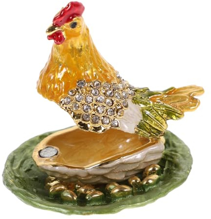 Gatuida Green Alloy Hen Jewelry Storage Box Practical Desktop Ring and Ear Studs Organizer Home Ornament Trinket Container