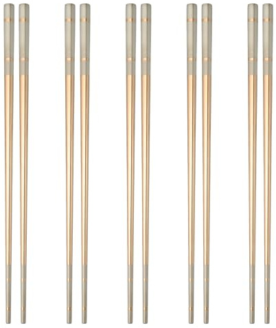 sourcing map 5 Pairs Stainless Steel Chopsticks, 23.5cm / 9.25 Inch Metal Chop Sticks Square Lightweight Chopsticks Tableware Accessories Bulk for Home Kitchen Hot Pot Cooking, Rose Gold
