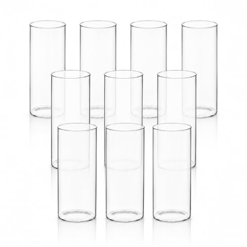Glass Hurricane Candle Holders, 10 Pack, 20cm x 6.5cm Clear Cylinder Vases | 600ml flower vase, wedding table centrepiece, dining decor, event planners, florists, venue styling