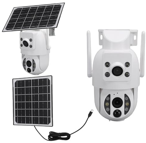 Jectse Caméra de sécurité Solaire, Caméra de sécurité Extérieure sans Fil à Double Objectif, Résolution 3MP 2K, avec Panneau Solaire Amovible et Batterie 8000 MAh, pour la Surveillance