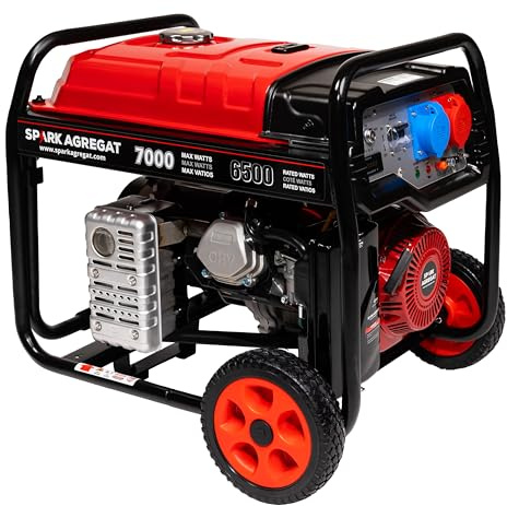 SPARK 8000 3-Phasen Stromgenerator 7000 W Benzin mit AVR – 1/3-Phasen, gleiche Leistung 230/400 V, 4-Takt EU5, Notstrom für Werkstatt, Bau & Gewerbe