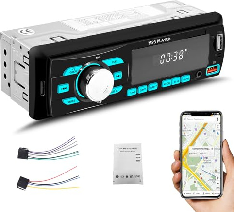 GOHHDL Bluetooth 5.1 Radio para Coche de 1 DIN, Radio con Radio FM, Control Mediante Aplicación, Memoria de Apagado, Entradas AUX/TF/USB y Retroiluminación de 7 Colores