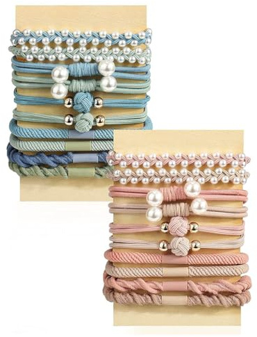 20 Stück Boho Haargummis Damen Mädchen mit Perlen, Elastische Zopfgummis Geflochten, Stylisches Haarschmuck Set als Armband, Weiche Haarbänder für Dünnes Dickes Haar, Accessoires Geschenkideen