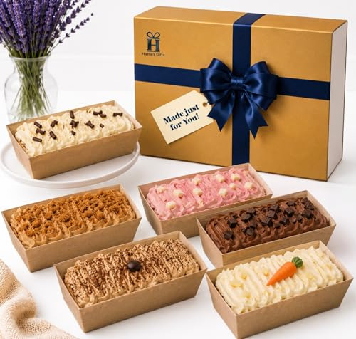 Hattie’s Gifts British Cake Hamper, 6 Mini Cakes | Individually Wrapped Tea Time Mini Cakes for Birthday: Chocolate, Raspberry, Carrot, Coffee, Vanilla & Biscoff