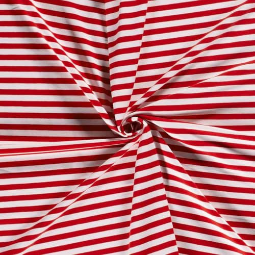 Jersey Stoff Rot/Weiß schmal gestreift als Meterware zum Nähen, 50 cm