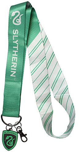 Harry Potter ID Schlüsselband mit 2 geprägte Metall Haus Charm Anhänger - Slytherin