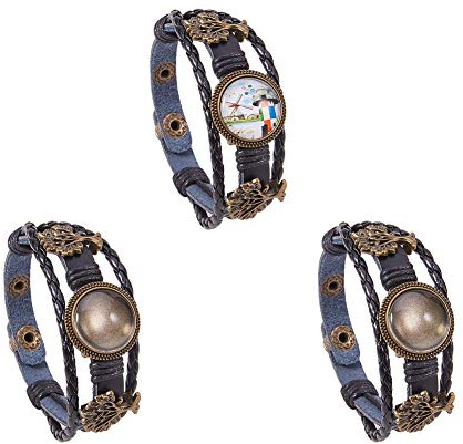 SUNNYCLUE DIY 4 set flätat läderarmband skapande kit flerskikts rep armband manschett armband med blank legering cabochon bezel-bricka, klart glas cabochon 18 mm, knappjustering, blandade former Livets träd
